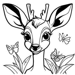 Bambi with butterfly on nose coloring page