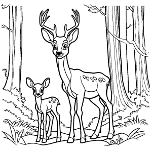Bambi with father in the forest coloring sheet