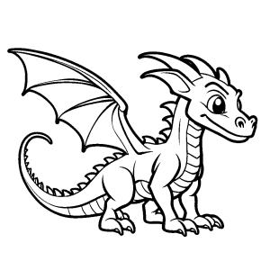Minimalistic one-line drawing of a baby dragon with round head and stubby tail for coloring fun coloring page
