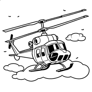 Cartoon helicopter with pilot and clouds in the background