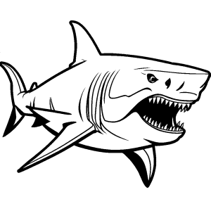 Megalodon outline with a large fin coloring page