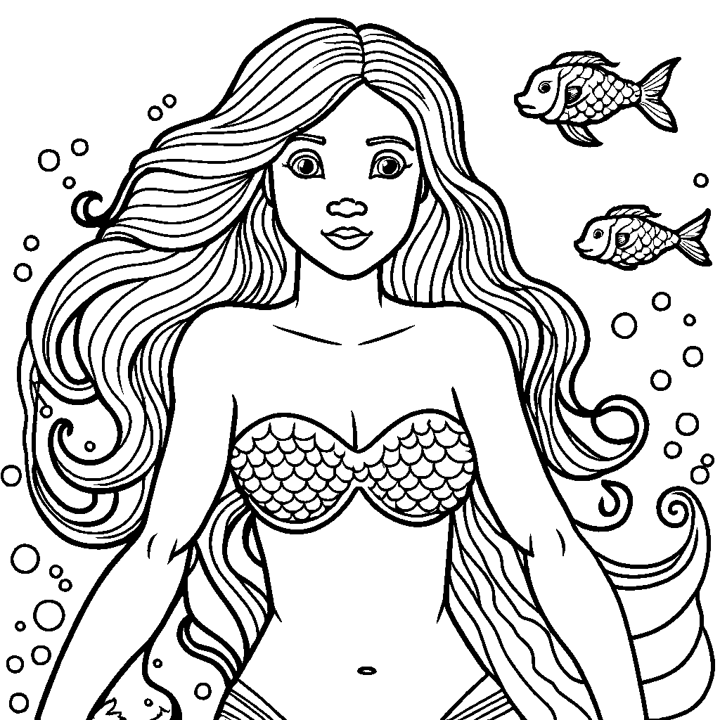 Basic mermaid illustration for coloring page