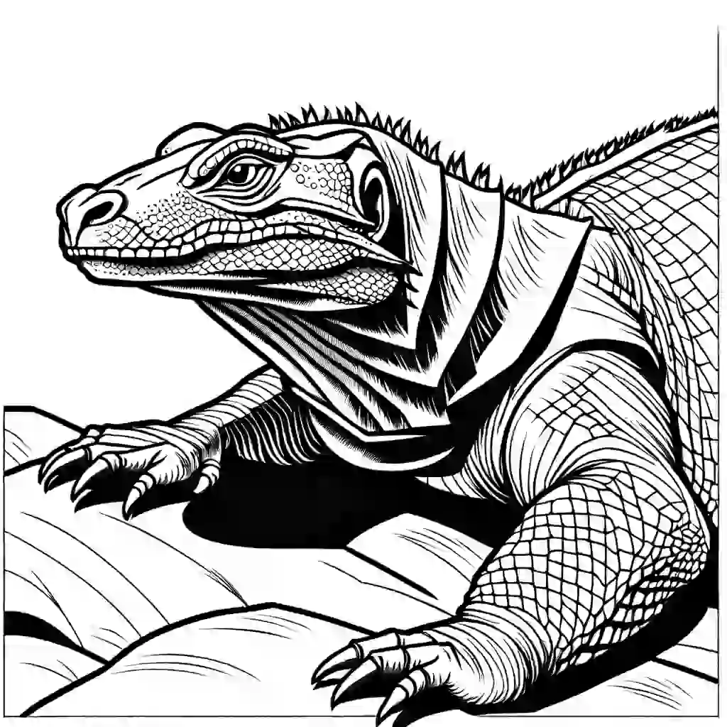 Komodo Dragon basking in the sun with its tongue sticking out coloring page