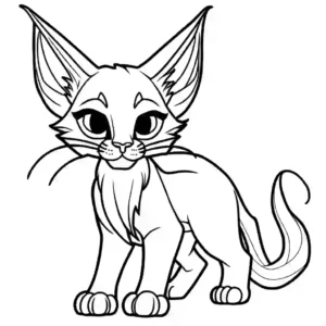 Beautiful caracal with piercing eyes and long whiskers coloring page