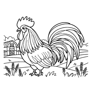 Beautiful rooster line drawing coloring page