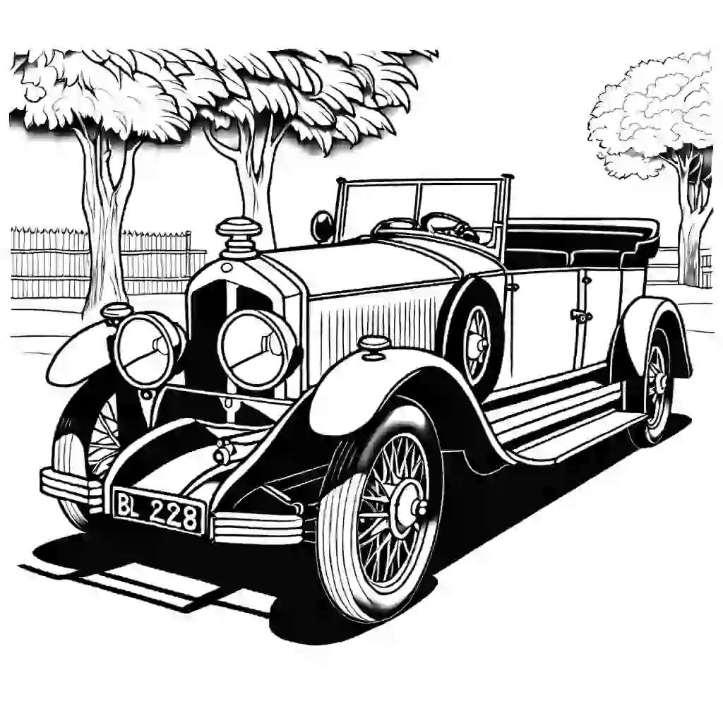 Black and white illustration of a 1928 Bentley 4 1/2 Litre vintage vehicle - coloring image coloring page