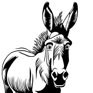Donkey Coloring Page - Line Art with Bushy Tail and Big Eyes