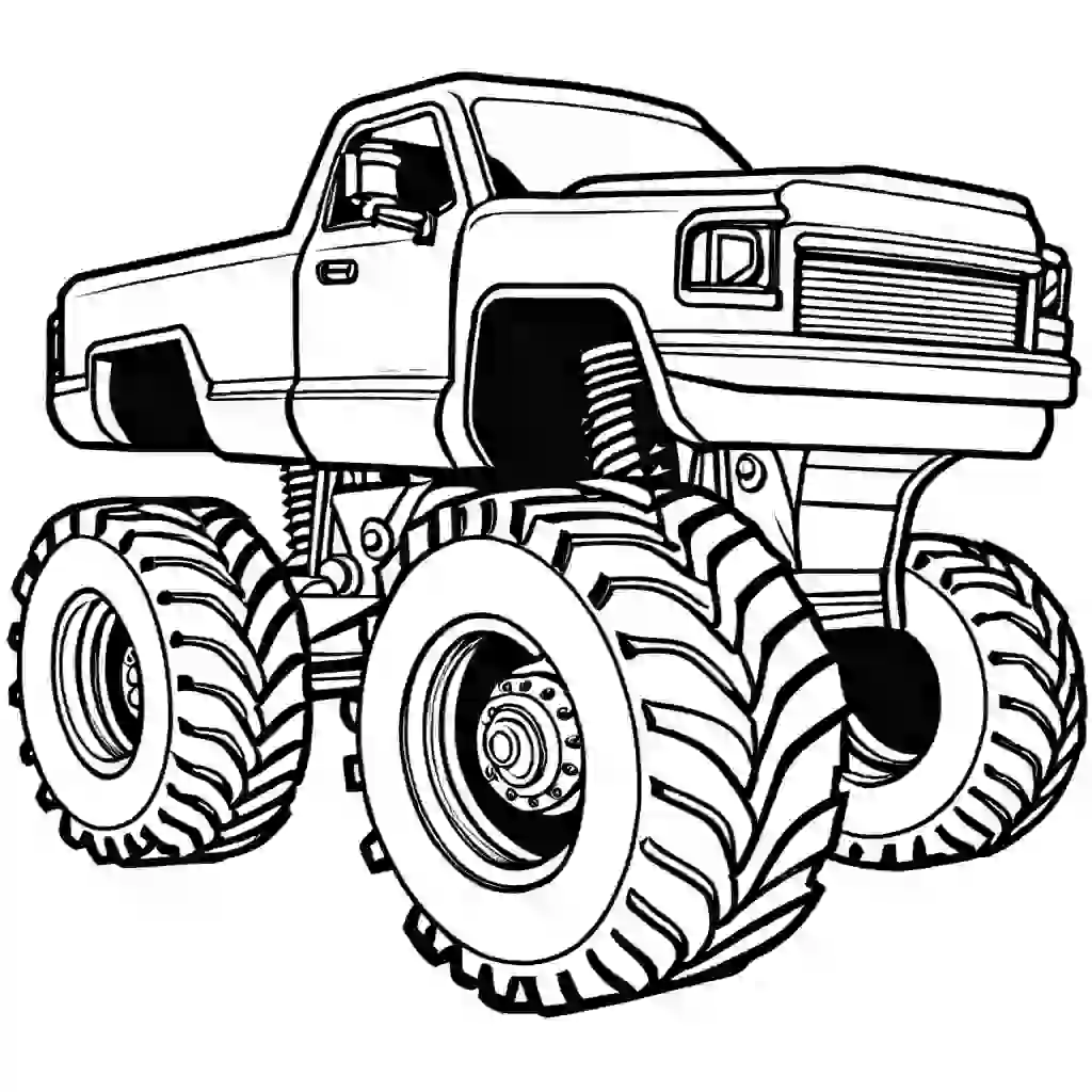 Big Monster Truck with oversized wheels and roaring engine coloring page