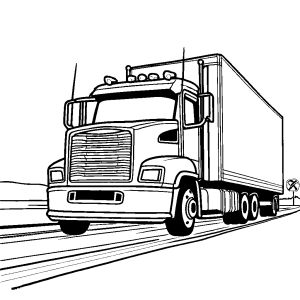 Big truck line art on a road coloring page