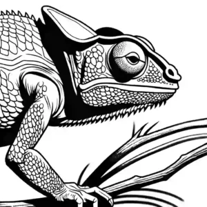 Chameleon coloring page with detailed textured skin and curled tail coloring page