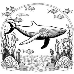 Blue Whale Swimming in the Ocean Coloring Page