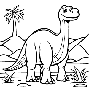 Friendly Brontosaurus Dinosaur Outline Drawing for Coloring coloring page