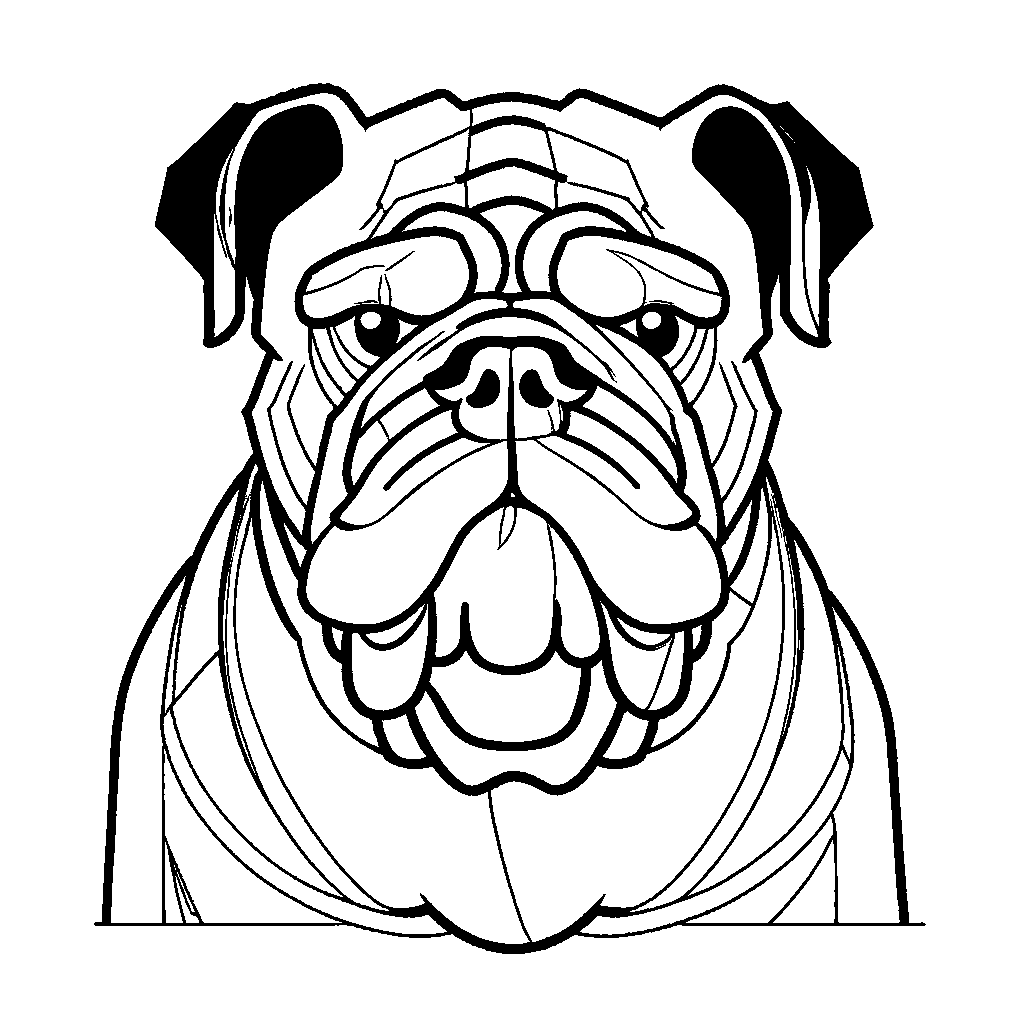 Large Bulldog head with wrinkled forehead and droopy eyes coloring page