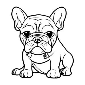 Adorable Bulldog coloring page with bone tag coloring page