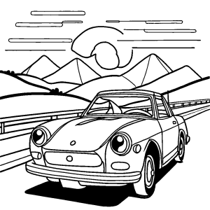 Car coloring page with road scenery coloring page