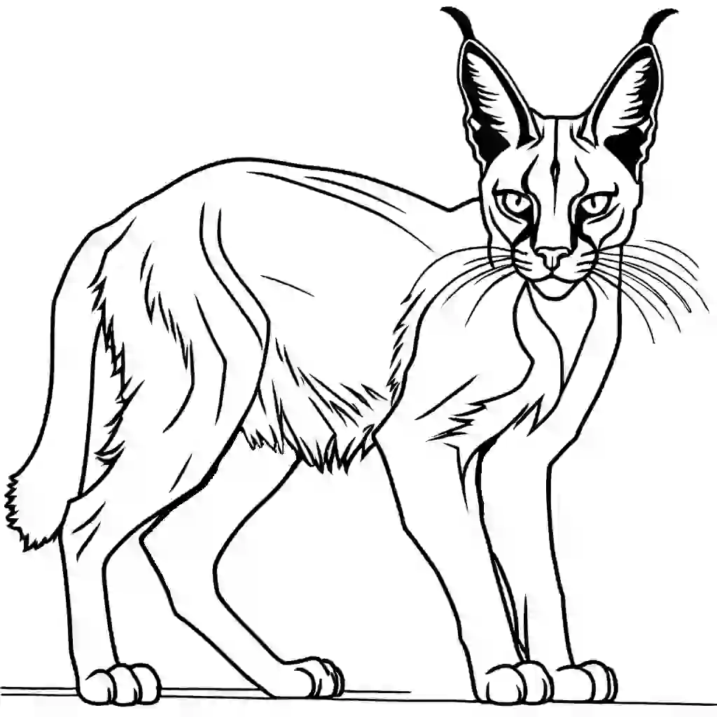 Caracal with ear tufts and sharp eyes sketch coloring page