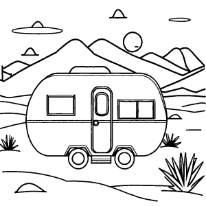 Simple illustration of a caravan traveling through a desert coloring page