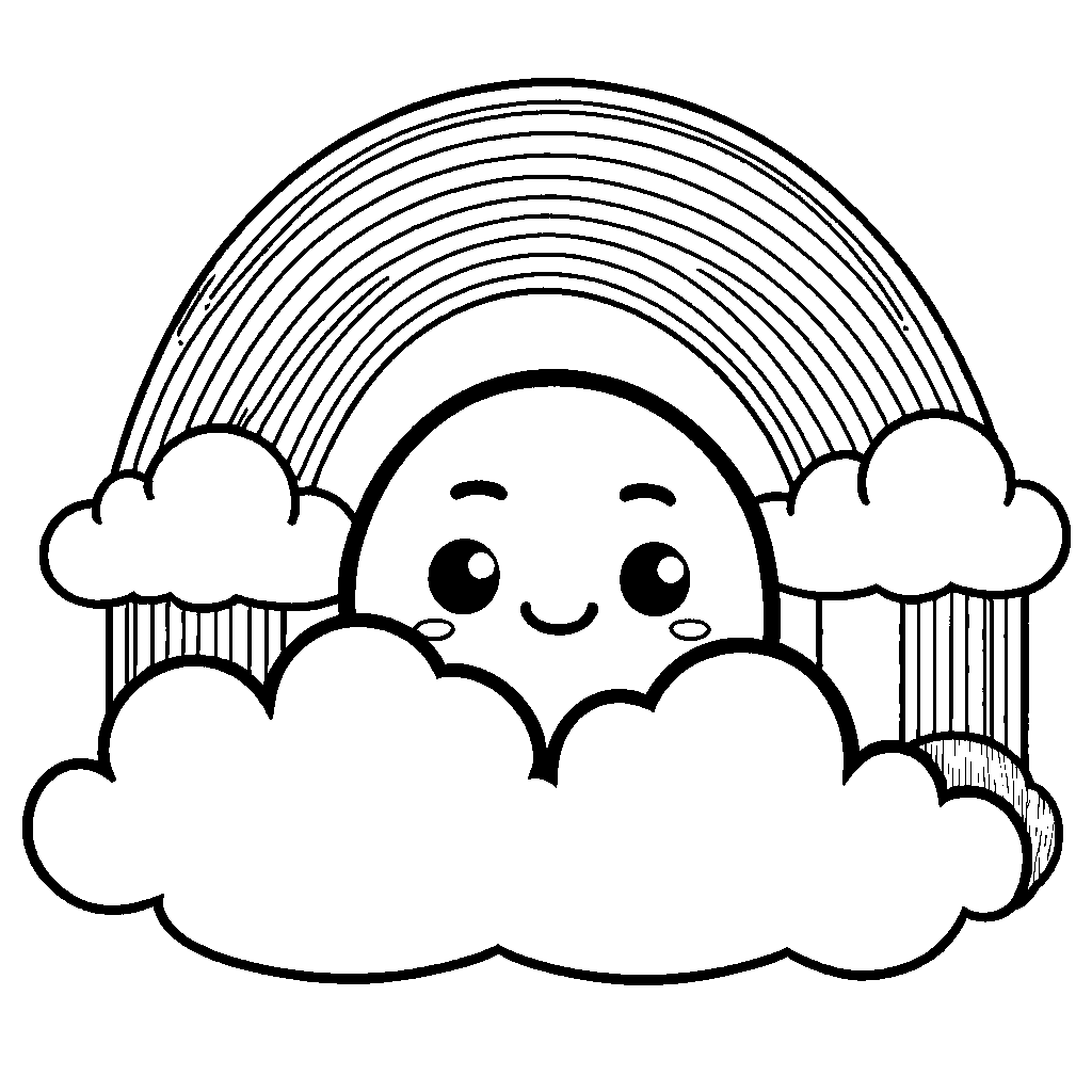 Cartoon rainbow and clouds coloring page
