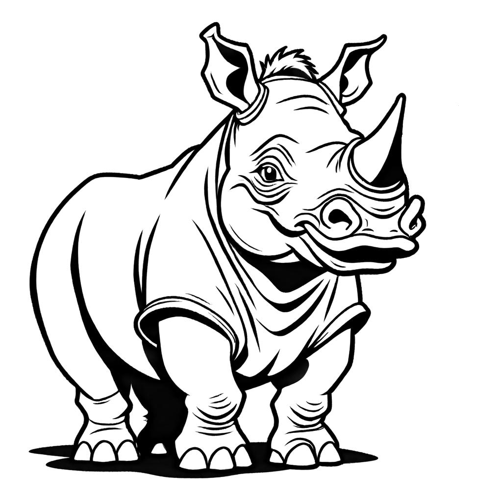 Cute and friendly cartoon Rhinoceros coloring page