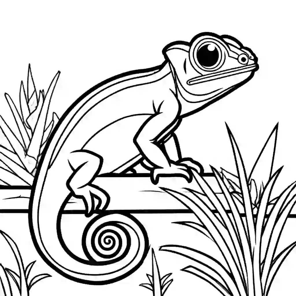 Chameleon depicted in different natural habitats coloring page