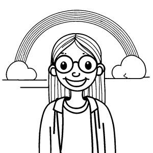One-line sketch of a charming rainbow with a smiling face coloring page