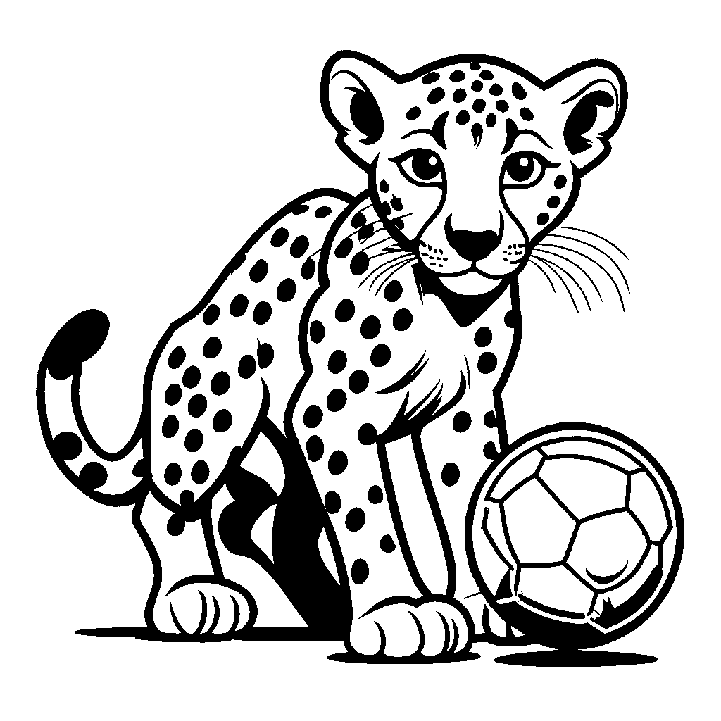 Cheetah cub outline playing with a ball or toy coloring page