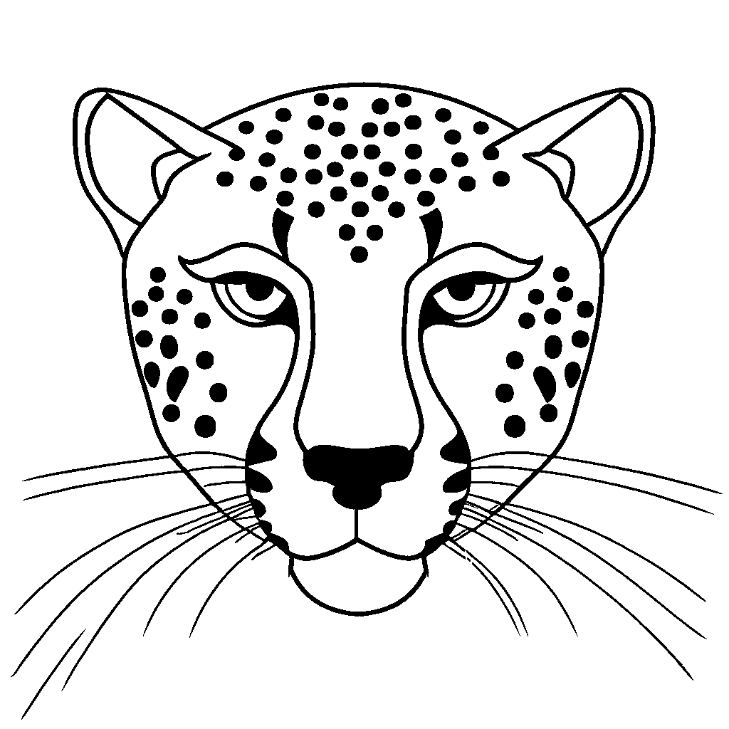 Cheetah face sketch with intense eyes and whiskers coloring page