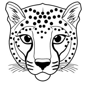 Cheetah head outline with unique spots and ears coloring page