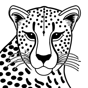 Close-up of a cheetah's face with spotted fur coloring page