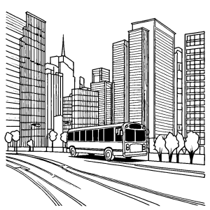 Bus parked in city coloring page for children