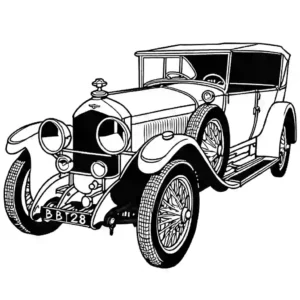 Outlined sketch of a classic 1928 Bentley 4 1/2 Litre car - coloring page