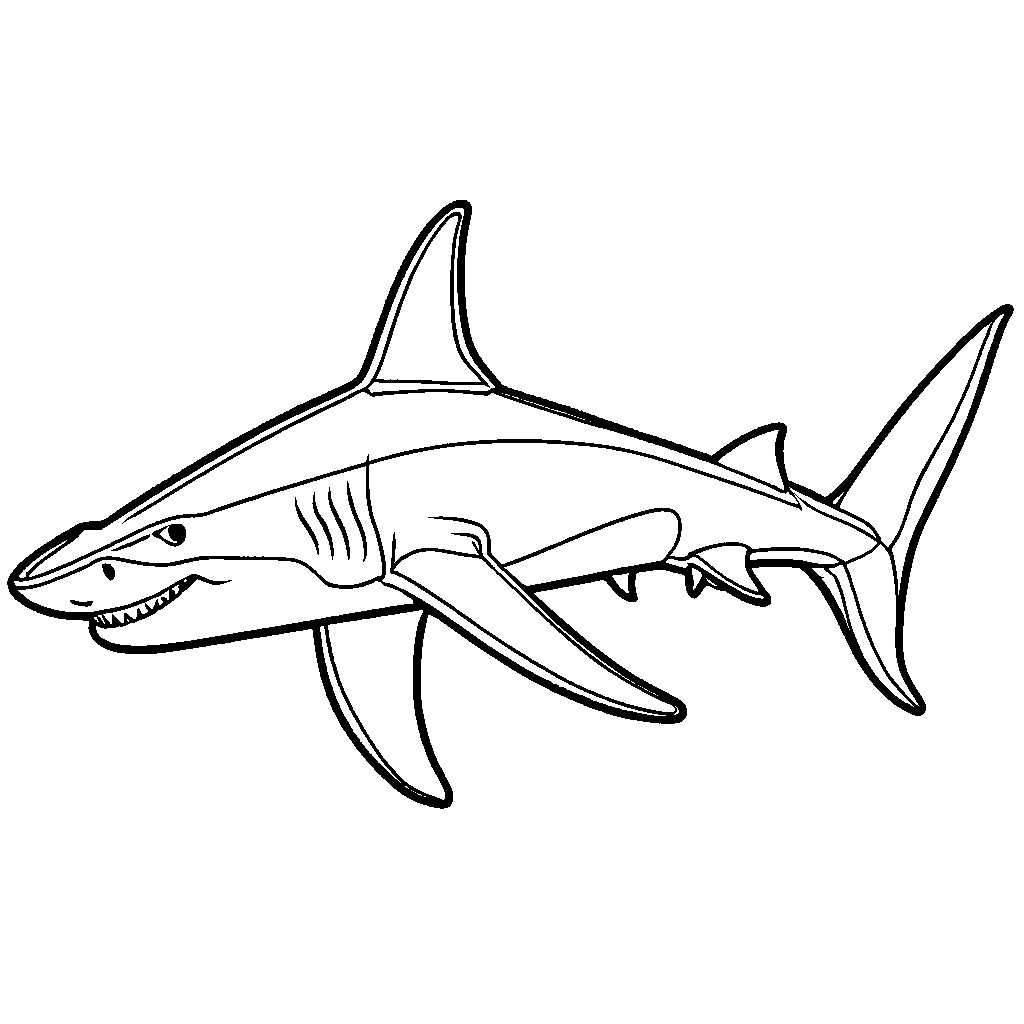 Clear outline of hammerhead shark for easy coloring
