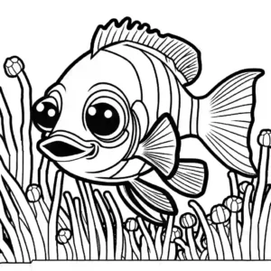Clownfish swimming among sea anemones and coral reefs in the ocean coloring page