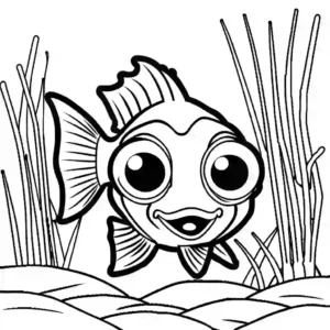 Cute clownfish and sea plants coloring page