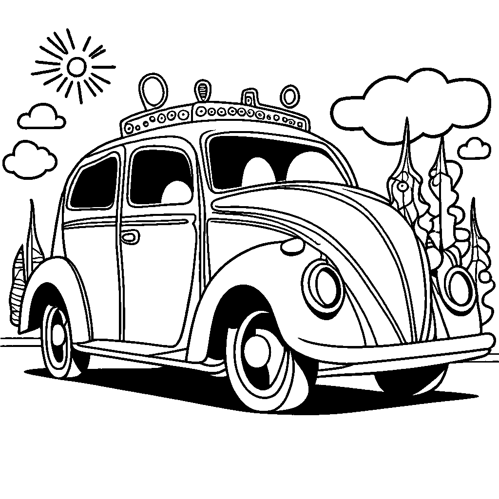 Whimsical doodle with amusing details coloring page
