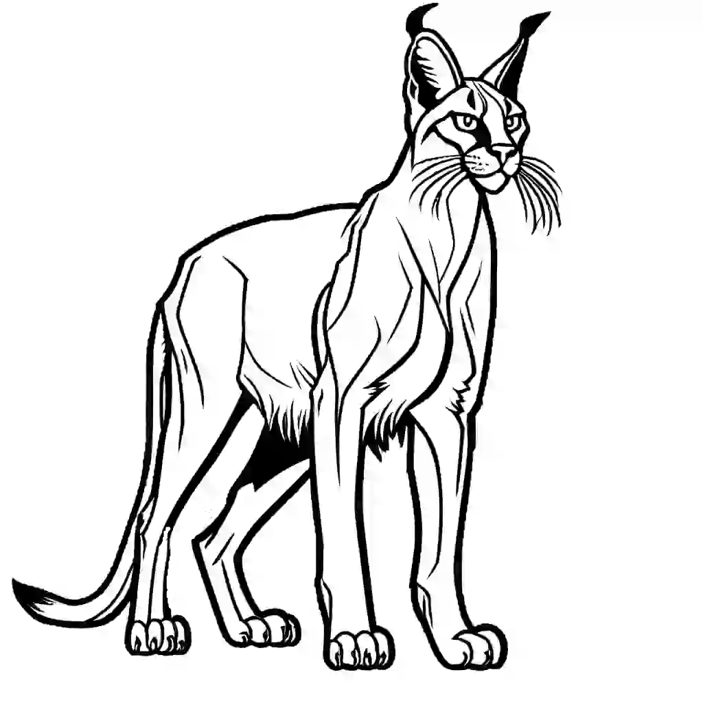 Outlined sketch of a confident Caracal standing tall coloring page