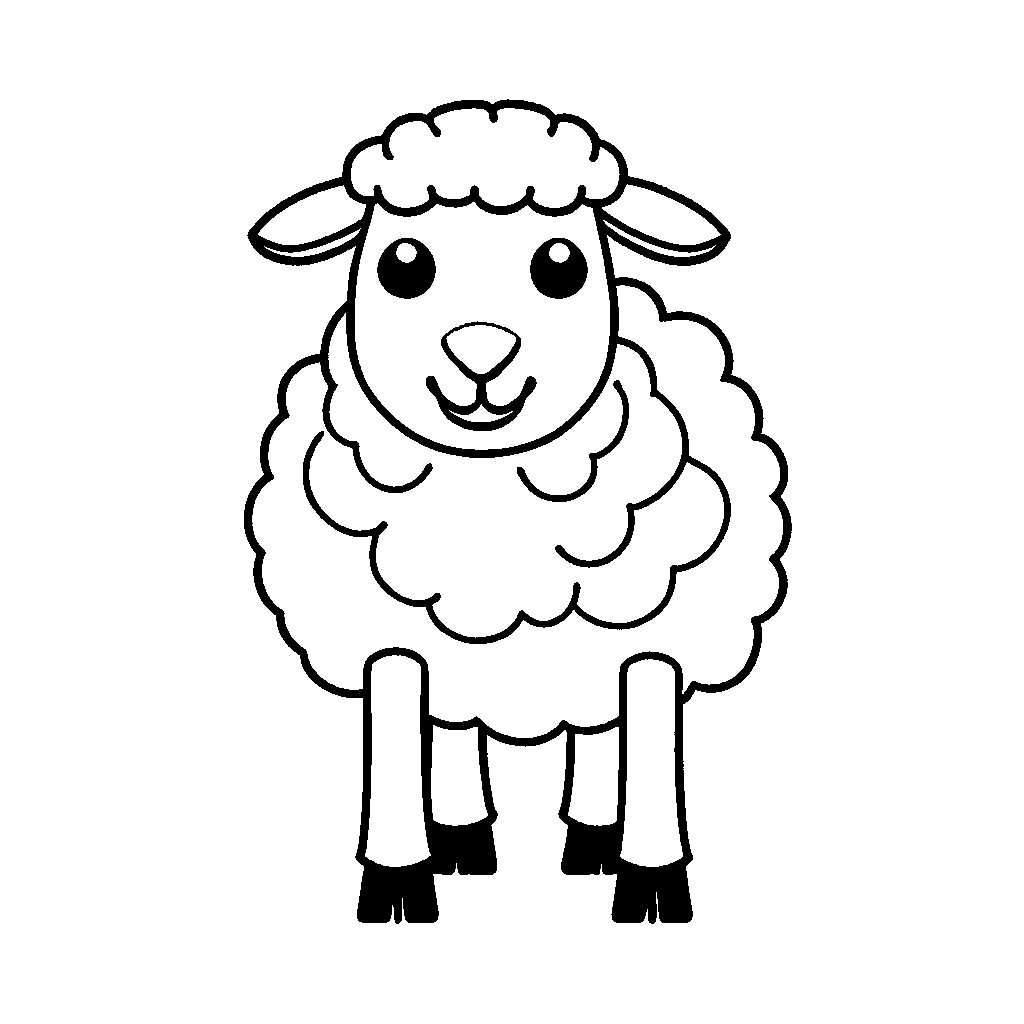Smiling sheep line art coloring page
