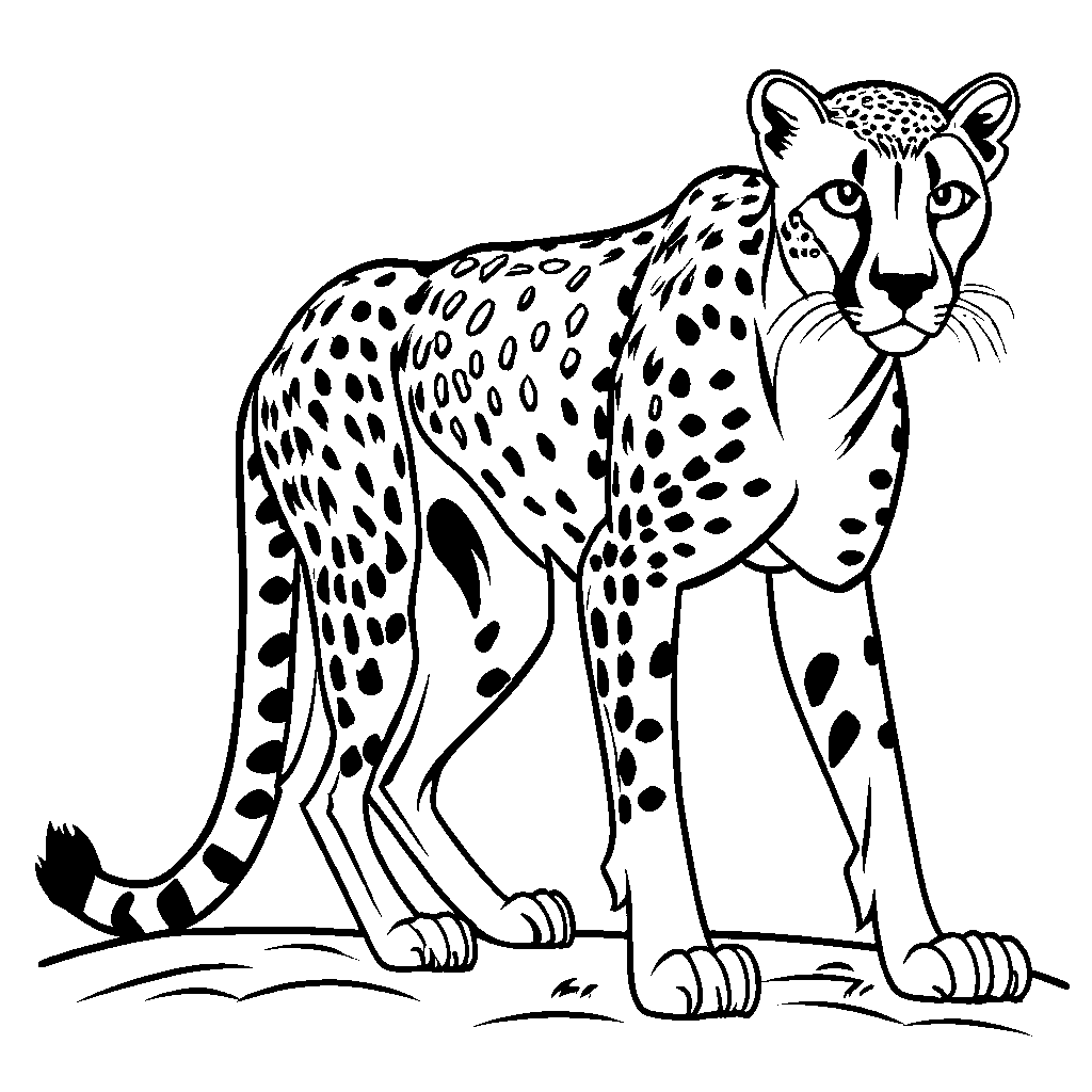 Cheetah outline in crouching position prepared to pounce coloring page