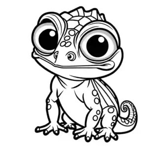 Curious chameleon coloring page with big eyes coloring page