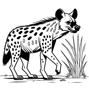 Hyena walking with a curious expression in the wild coloring page