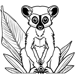 Lemur holding leaf and looking curiously at camera coloring page