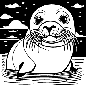 Curious seal peeking out of the water to greet you coloring page