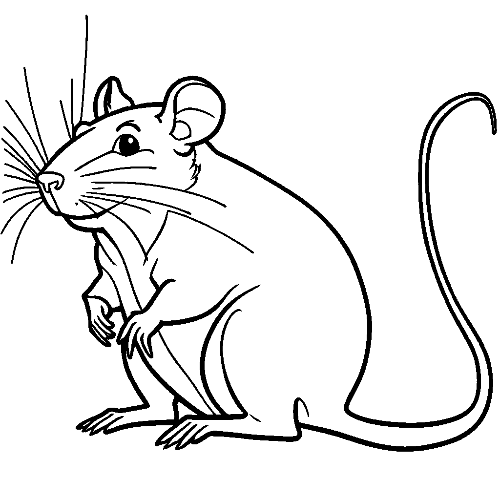 Rat with a curvy tail and small ears to color in coloring page