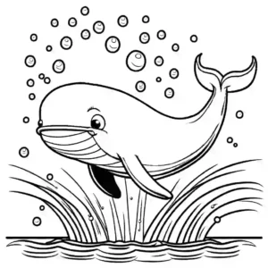 Blue whale Splashing water coloring page