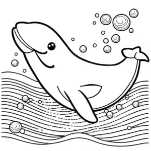 Blue whale swimming in ocean coloring page
