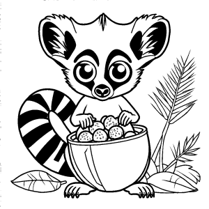 Lemur with big eyes holding fruit coloring page