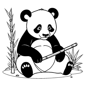 Panda holding a bamboo stick coloring page