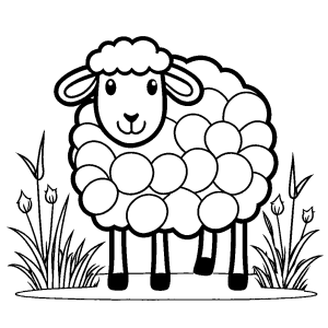 Sheep drawing on grass coloring page
