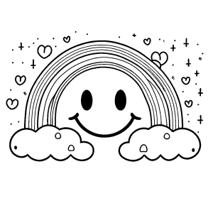Cute rainbow drawing with smiley face coloring page