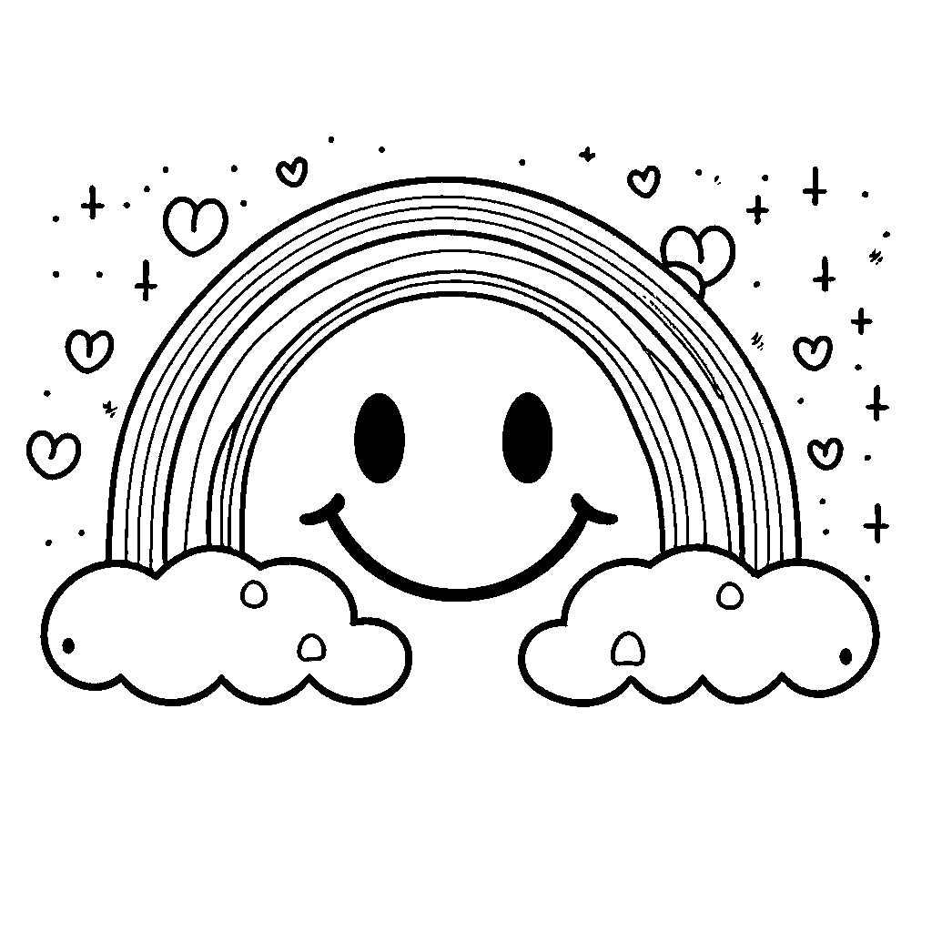Cute rainbow drawing with smiley face coloring page